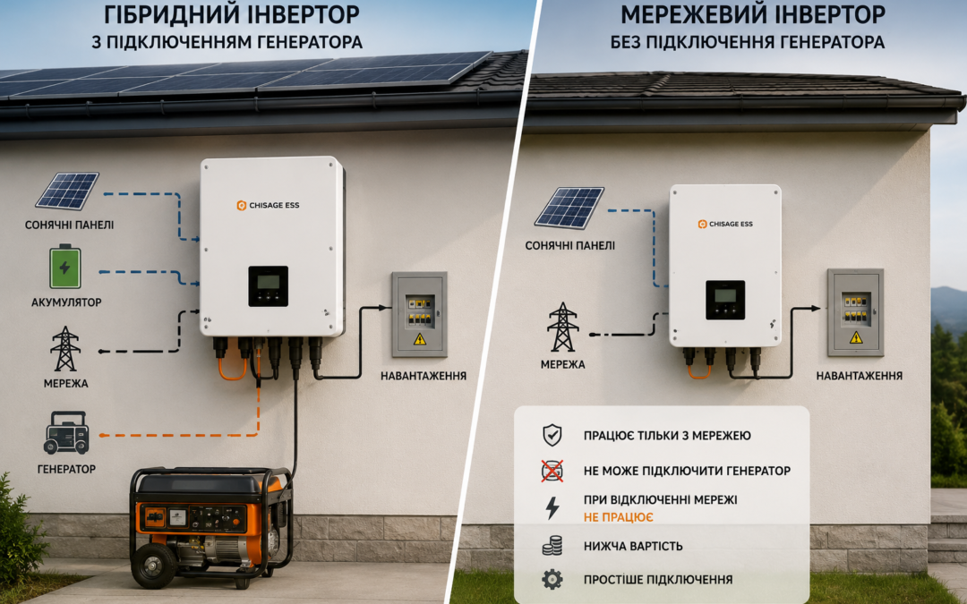 Гібридний vs мережевий інвертор: у чому різниця і як підключити генератор до гібридного інвертора